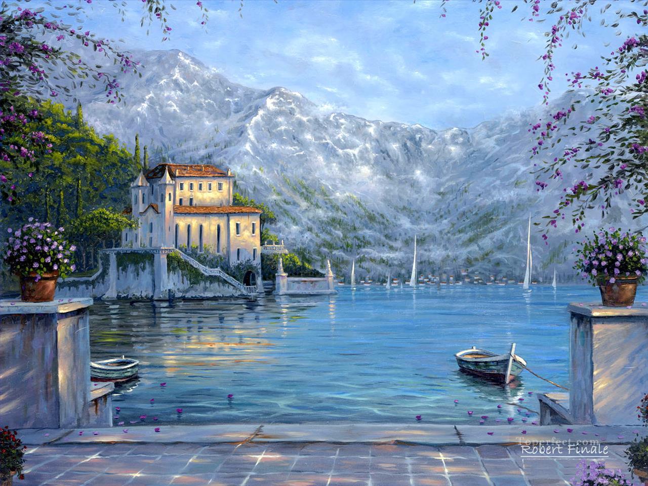 Lago Como Italia Robert Fin invierno Pintura al óleo